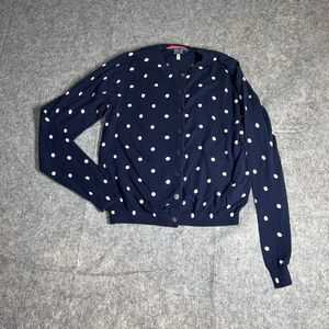 Joules Sweater Womens 4 Cardigan Button Up Navy Blue Polka Dot Cotton